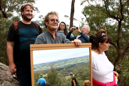 Mirrors Flash the Message of Reconciliation across an Ancient Land, Wingecarribee Reconciliation Group, Gibbergunyah Hill 82kms to Katoomba, New South Wales, Australia