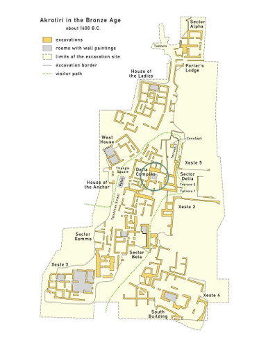 Map of Location where the Spring Fresco was Discovered, Delta Complex, Room 2, Akrotiri, Santorini (Thera), Greece