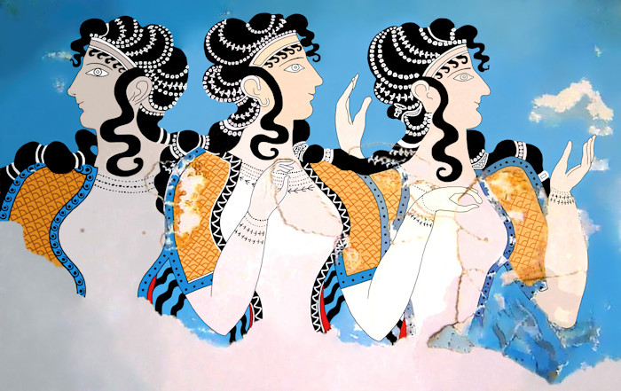 Minoan Ladies in Blue Fresco, Knossos, Crete, Greece