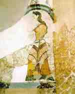 Minoan Lady with Papyri Fresco, Akrotiri, Santorini (Thera), Greece